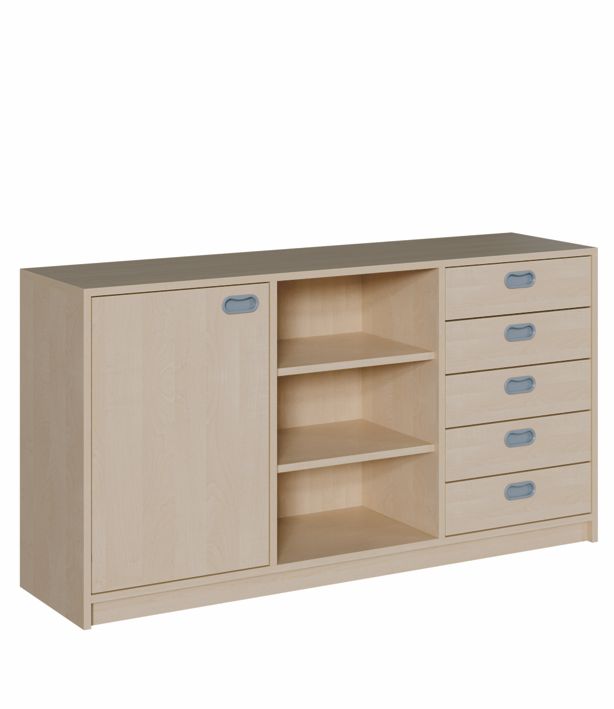 K Raumteilerschrank 80 cm, 1 Tür re./li./Regal/5 Schübe
